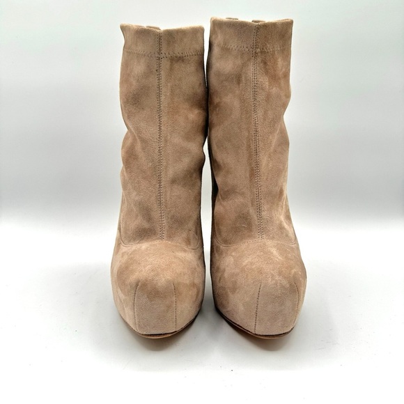 Brian Atwood Studded Heels Booties,Nude Suede with Bold Studded Heel, Size 37 - Picture 5 of 14